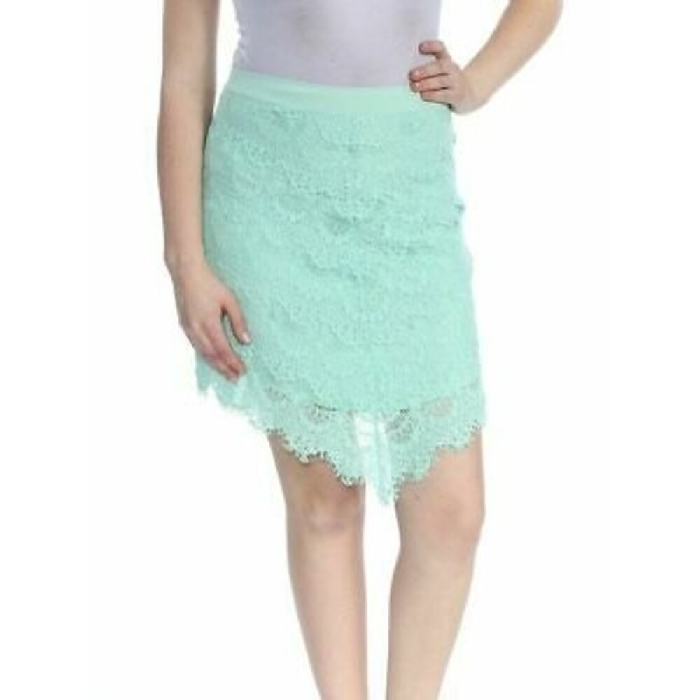 Free People Lace Fringe Knee Skirt Size XS Stretch Cotton Blend Green EUC B70